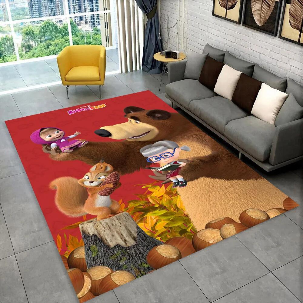 3D M-Masha Cartoon B-Bear Christmas Area Rug,Carpet Rug for Living Room Bedroom Sofa Doormat Decoration, Kids Non-slip Floor Mat