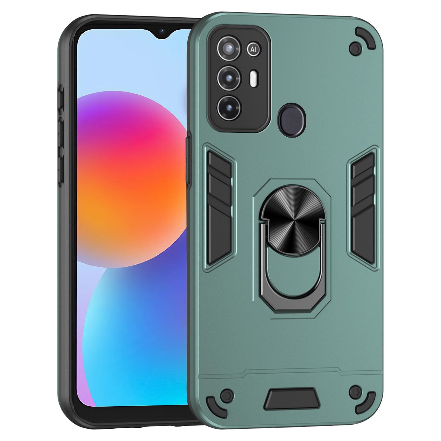 

For ZTE Blade A52 Case PC+TPU Armor Phone Cover with Car Mount Kickstand Green