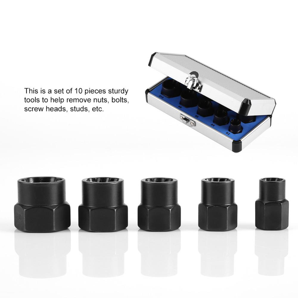 10pcs 9-19mm Damaged Nut Bolt Remover Kit Bolt Broken Nut Screw Remover Extractor Removal Set Threading Tools Kit