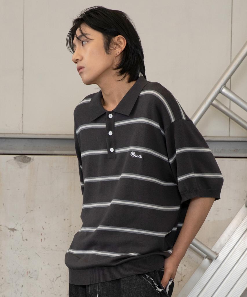 GLACK Gnt016 Mobster Striped Collar Knit (Charcoal Gray)