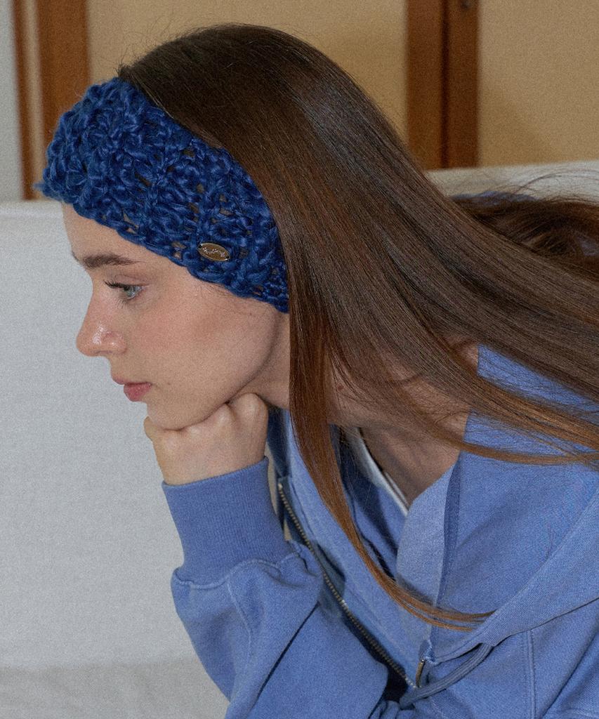 Slowslowly Sleeve Handmade Crochet Knit Big Wool Headband _ Navy