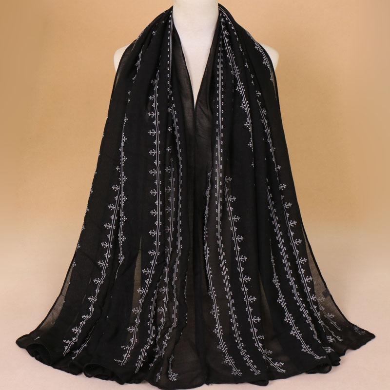 Cotton foam printed women's long scarf, monochrome cotton yarn popular scarf shawl