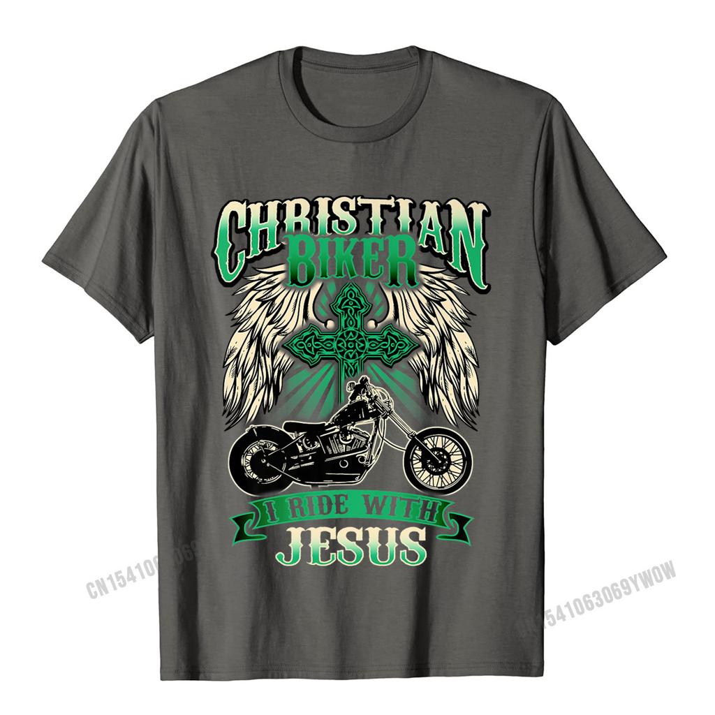 Christelijke Biker Ik Rij Met Jezus Religieuze Achterkant Motorfiets Premium T-shirt Camisas Unisex Geprinte Tops Shirt Voor Unisex Katoen