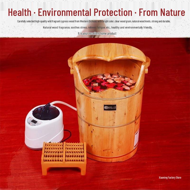 Wooden Deep Foot Bath Bucket with Steaming & Massage Features