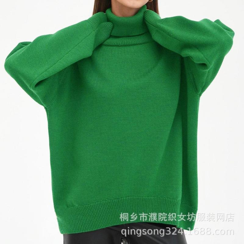 DAFIFY Women's Fashion Casual Fall Winter Solid Color Print Long Sleeve High Neck Sweaters