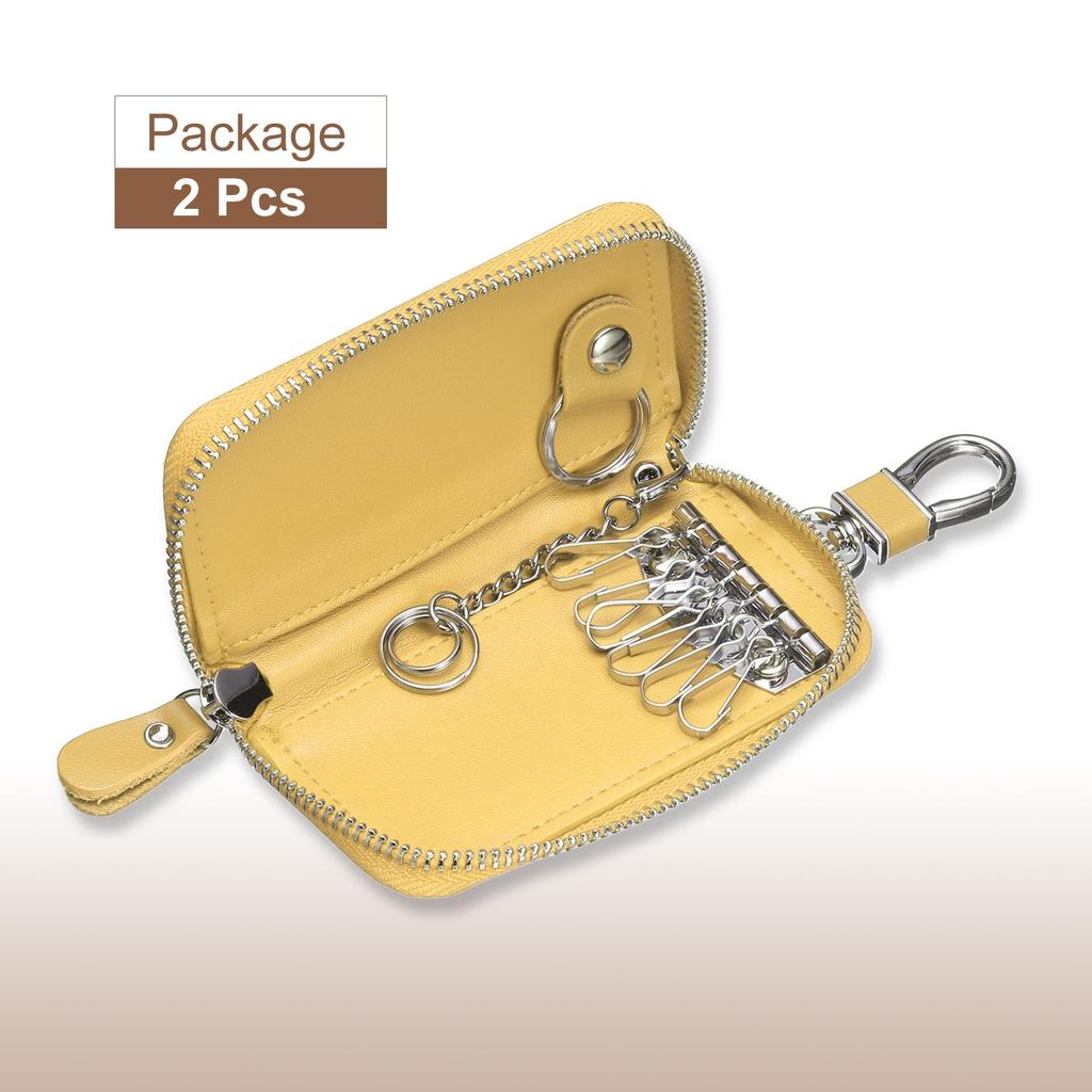 Echtleder Schlüsselanhänger Autoschlüssel Münzbeutel mit 6 Metallschlüsselringen Reißverschluss Gelb [uxcell] 2 Stück Tasche, Etui, Geldbörse, Haken, Tasche, Herren & Damen,