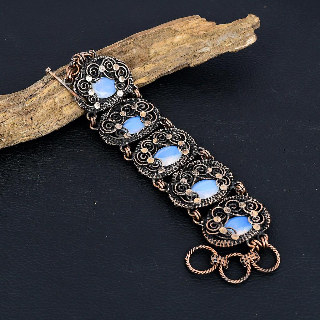 Milky Opal Handmade Latest Design Jewelry Bracelet,  999 Copper Wire Wrapped Gemstone Bracelet, Gift For Mother