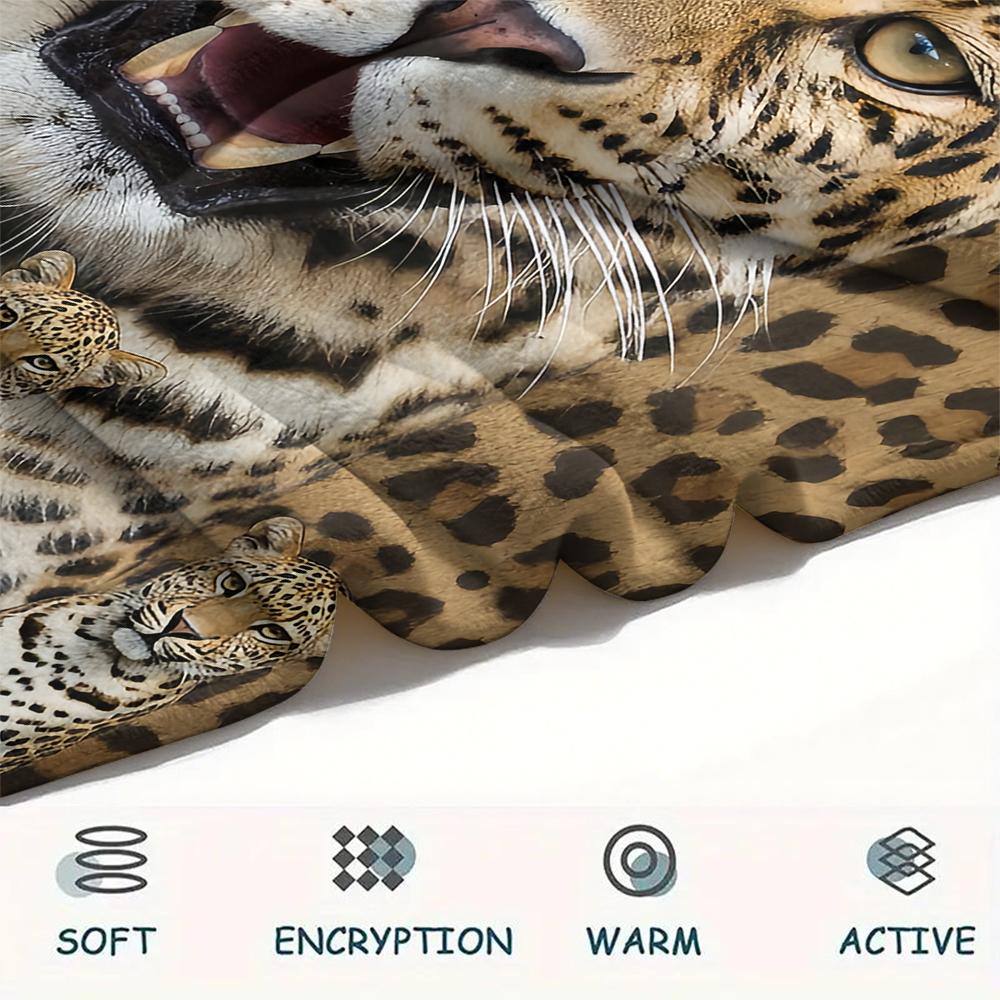 1Pc Leopard Lion Print Flannel Blanket, High Quality Comfortable for All Seasons, Home Decor, Warmth and Comfort, Perfect for Gifts
