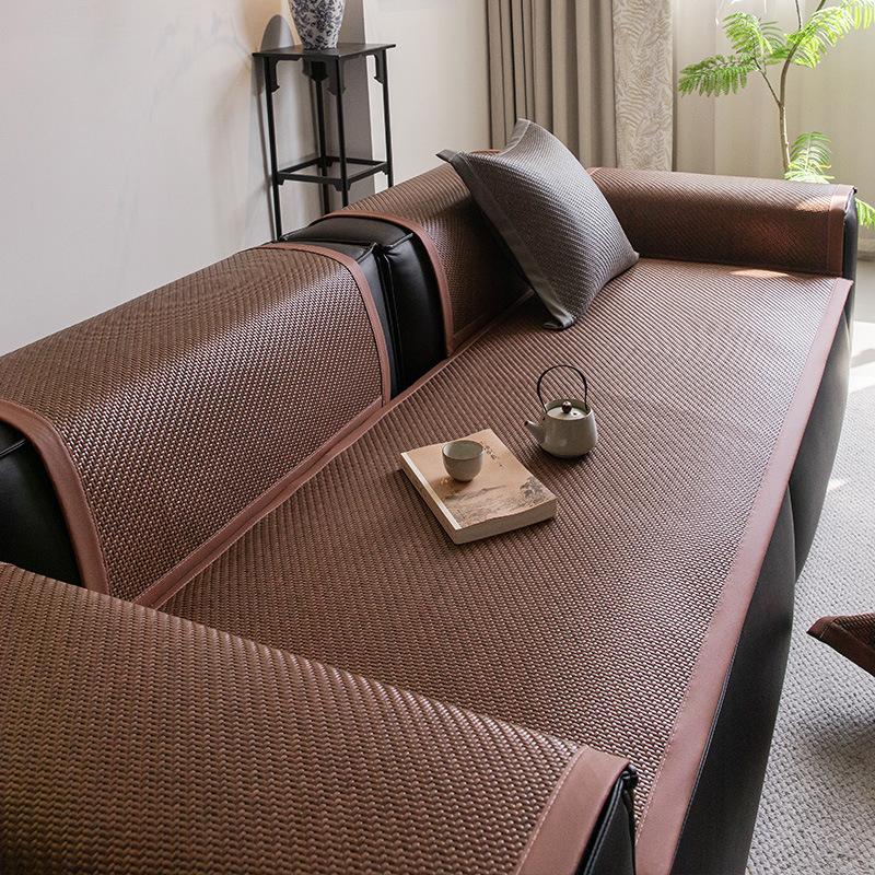 Cool Straight-Row Leather Sofa Cushion  New Light Luxury High-End Summer Seat Cushion Non-Slip Leather Sofa Cover Mat