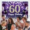 Happy 60th Birthday Backdrop Banner Purple Theme Background with Shiny Diamond Noble Elegant Birthday Party Photo Photography Prop Booth Background