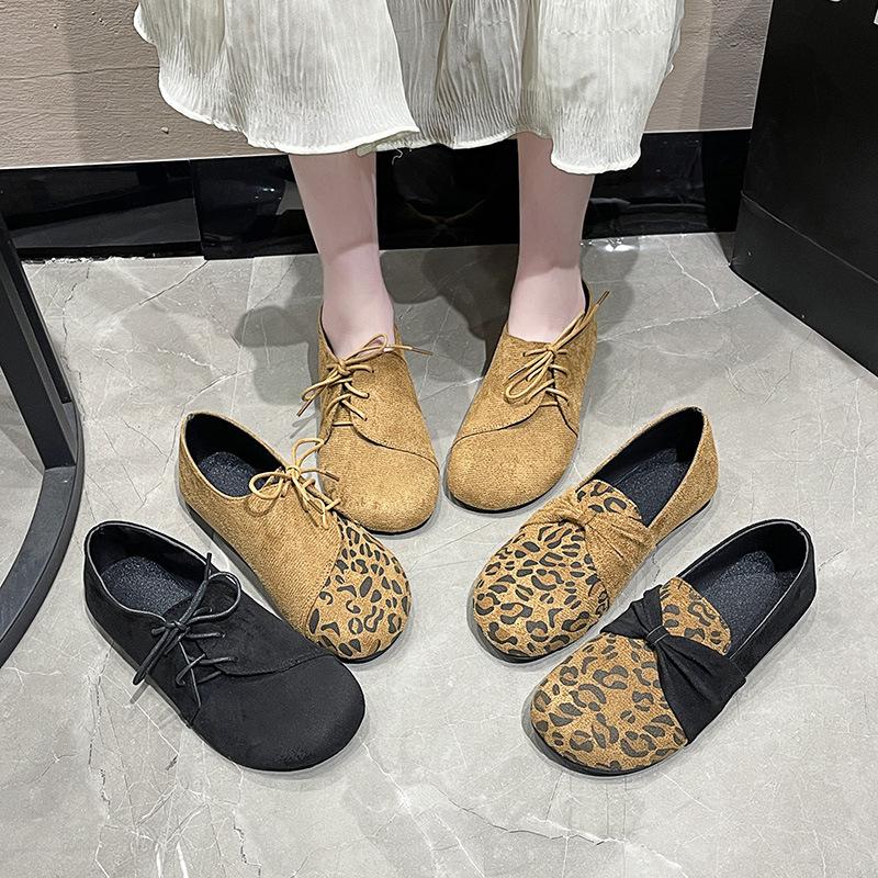Foreign Trade Single Shoes Women's Autumn Leopard Print European and American Pointed Thick Heel Large Size Loafers 2025 New Casual Shoes One Pedal