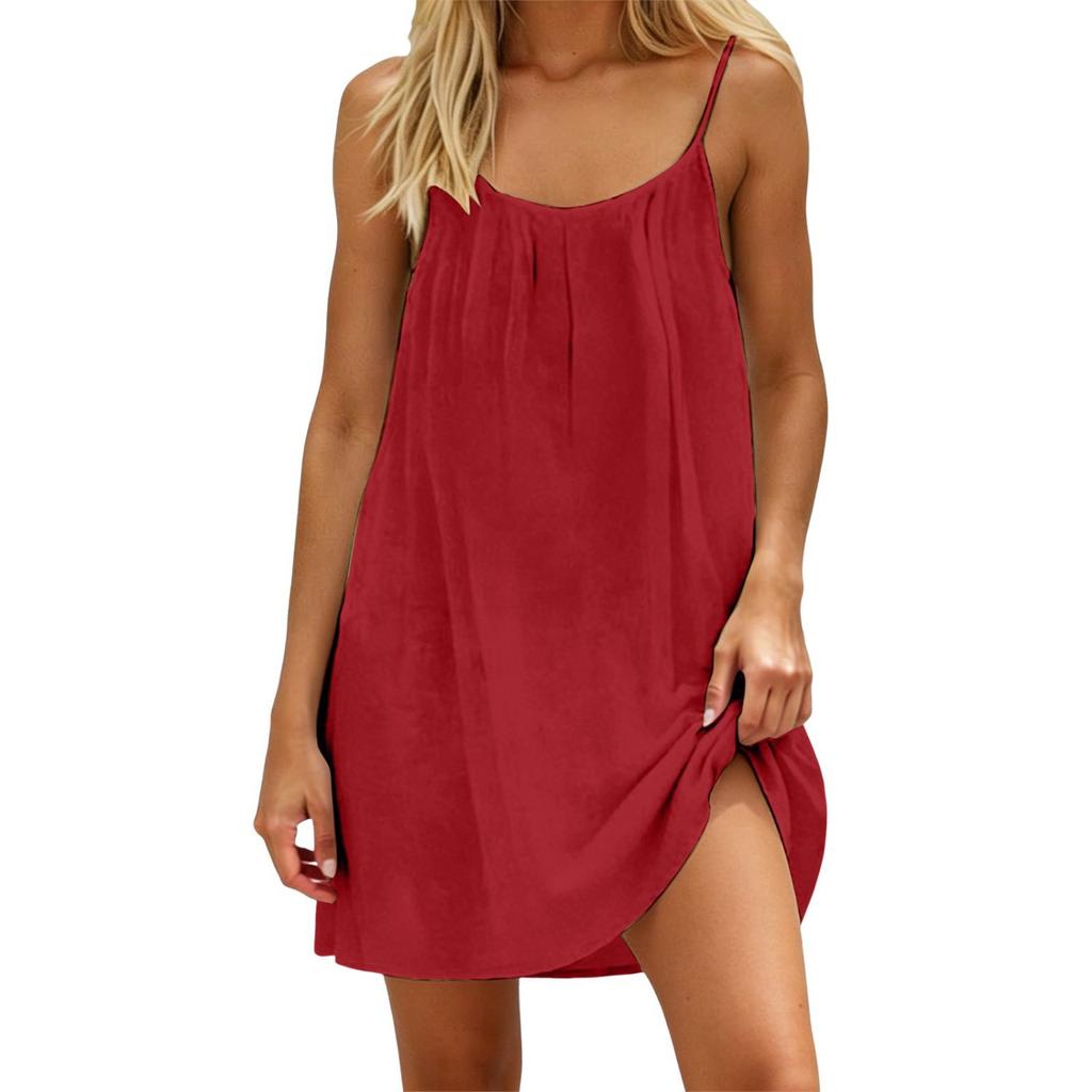 Women's Spaghetti Strap Loose Fit Mini Dress Casual Summer Solid Color Sundress