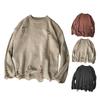 Men Sweater Solid Color Ripped O Neck Oversized Couple Sweater for Daily Wear