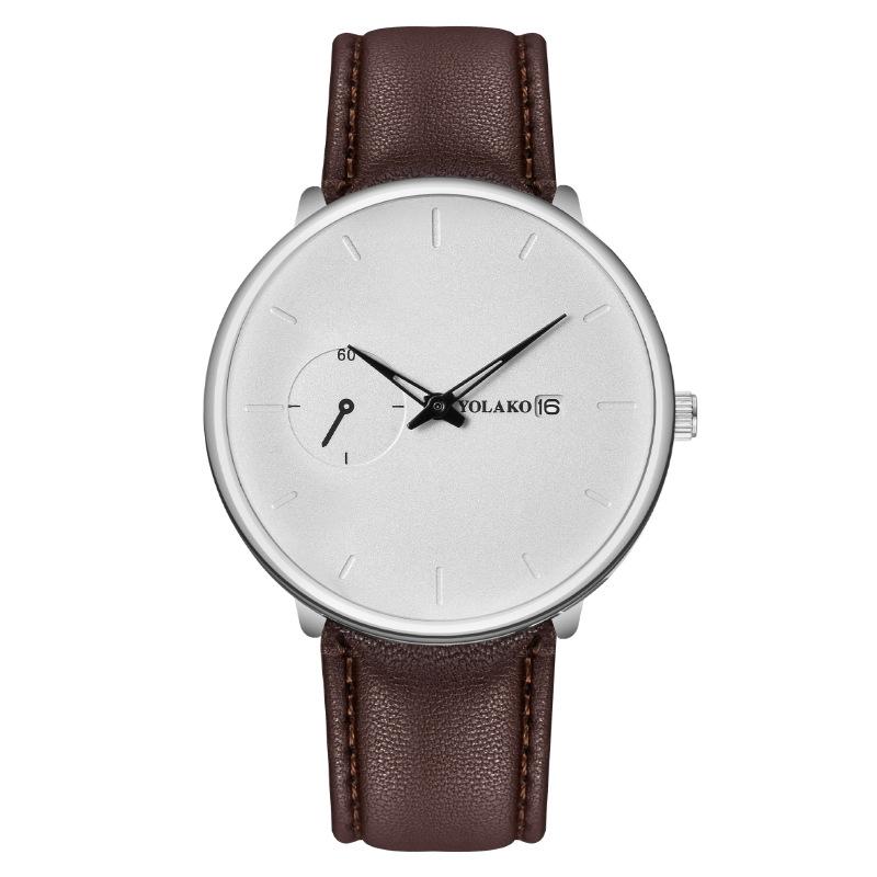 Мужские часы JYL Модные Повседневные с тремя циферблатами Кожаный ремешок white plate silver неглазурованный фарфор