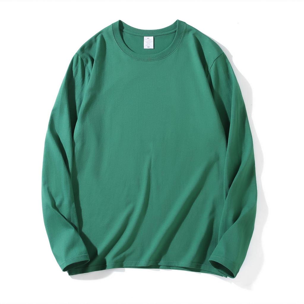 220g Heavyweight Pure Cotton Unisex Long Sleeve T-shirt - Loose Fit Solid Color Casual Sweatshirt