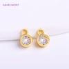 14K Gold Plated Mini Round Faceted CZ-Set Charms High Quality Brass Metal Tiny Round Pendants For Earring Making Accessories