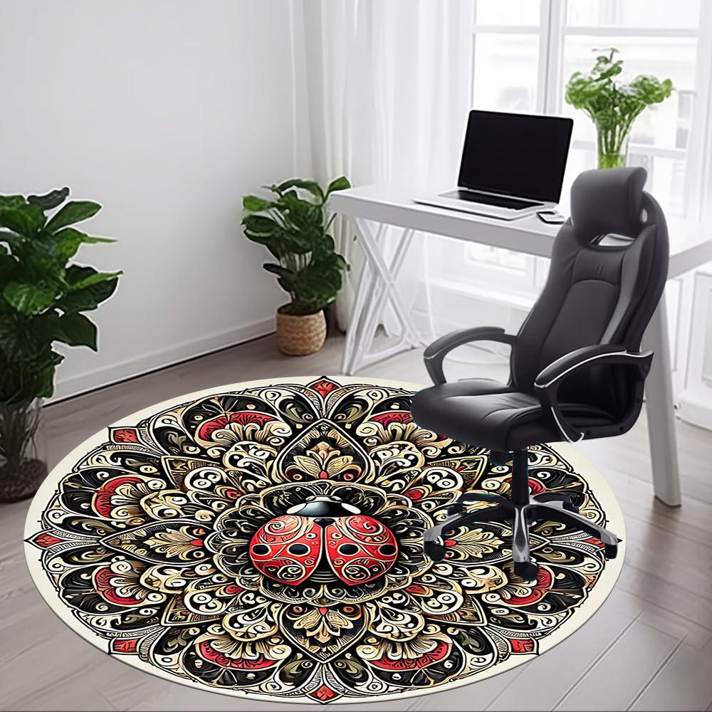 1pc Ladybug Mandala Artwork Chair Carpet for Office, Round Non Slip Durable Large Size Office Carpet, Suitable for Office