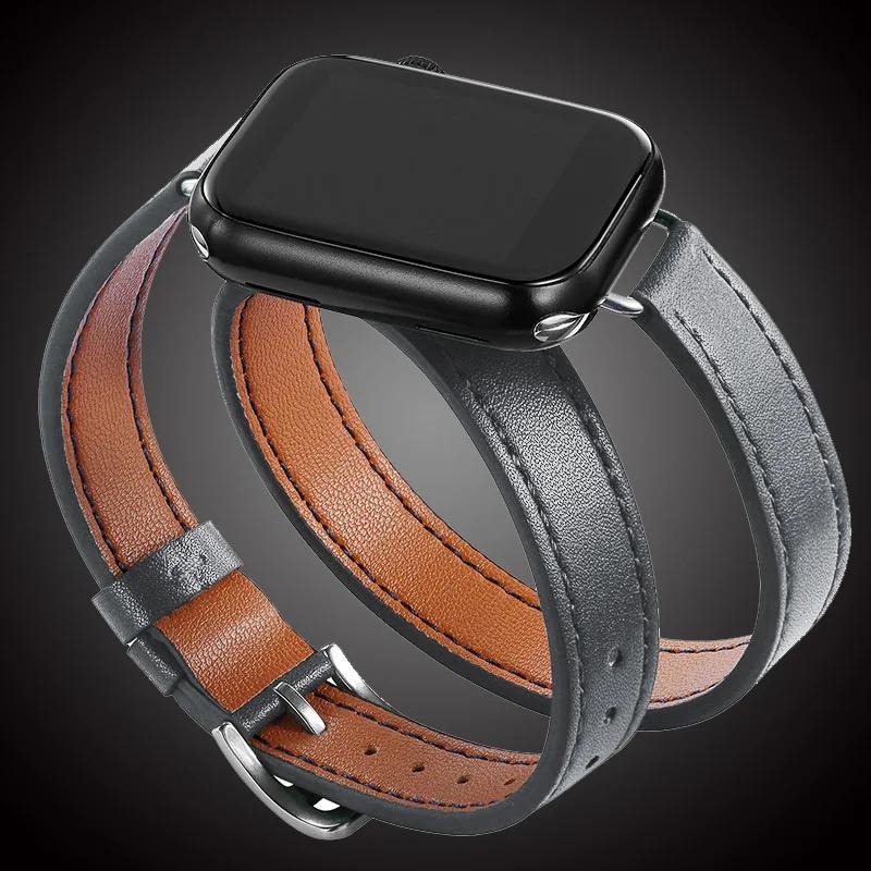For Apple Watch Band 40 41mm Double Tour Leather Strap 45/46 42 44mm Series10 9 8 7 6 Se 5 4 3 2 for Iwatch6 38mm Fashion Correa