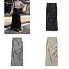 Cotton Blend High Waist Pleated Split Midi Skirt For Women Spring Summer