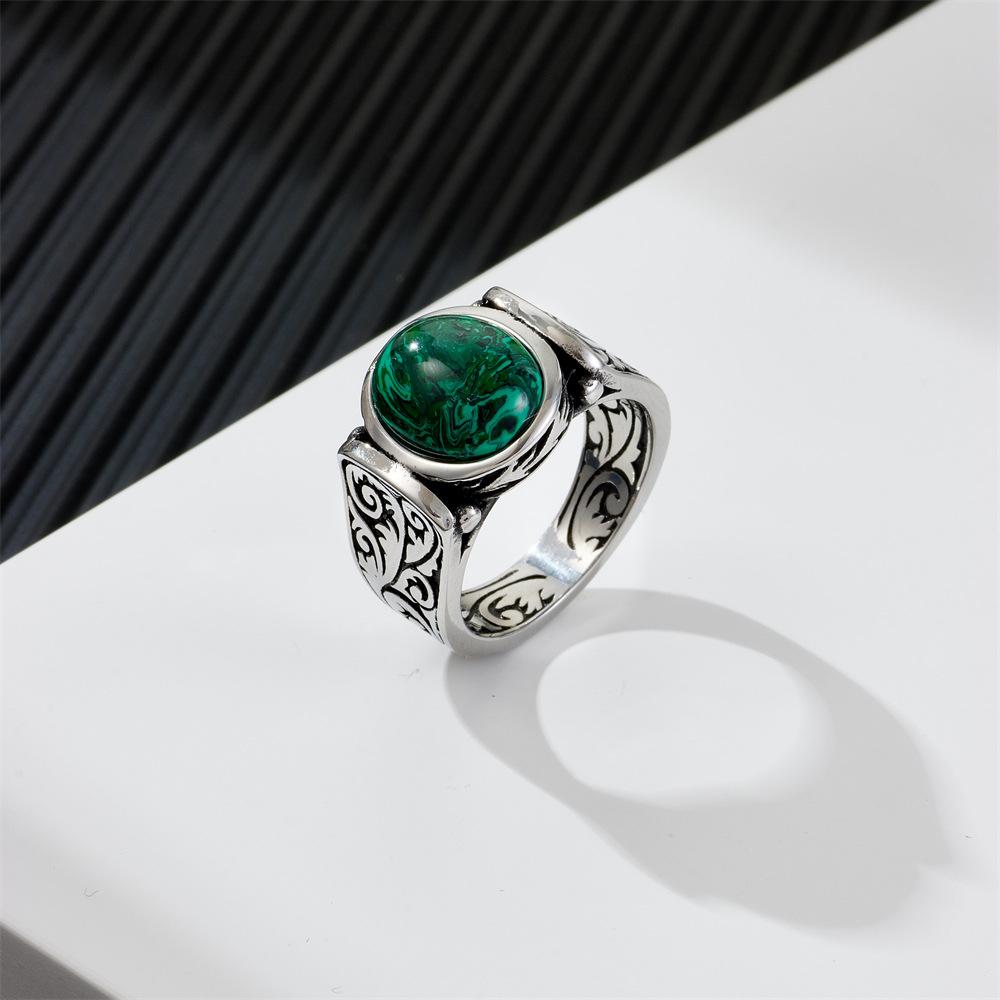 Titanium Steel Malachite Ring Men'S, Stainless Steel Personalized Retro Natural Stone Men'S Ring Ring, Jewelry