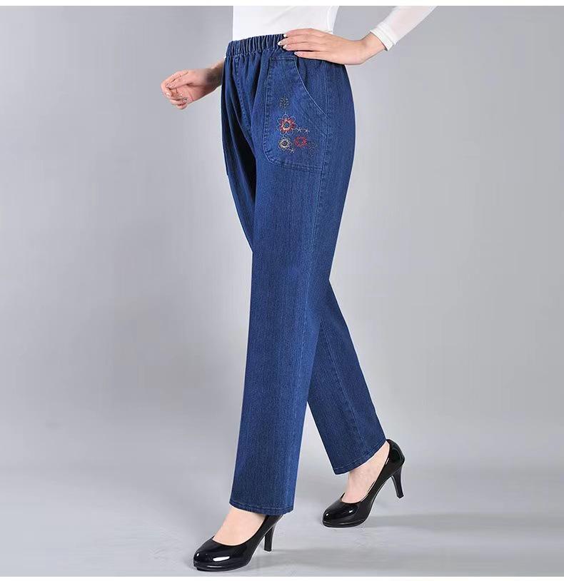 

Джинсы деним прямого кроя с высокой посадкой и вышивкой для женщин больших размеров 4XL