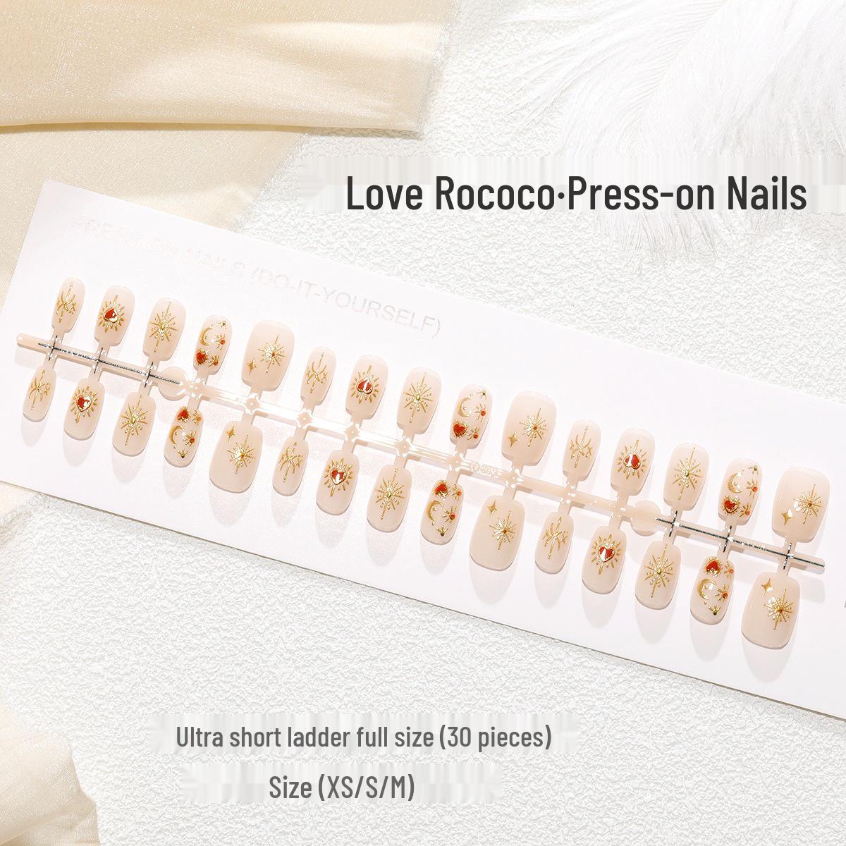 

T439 Love Rococo 30-Piece Extra Short Cat Eye Gilded Handmade Nail Tips XS/S/M