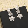 New Hot Brand Vintage 3 Flowers Earrings for Women Luxury Jewelry Fashion Designer Eardrop Pure 925 Sliver Party Stud Earrings