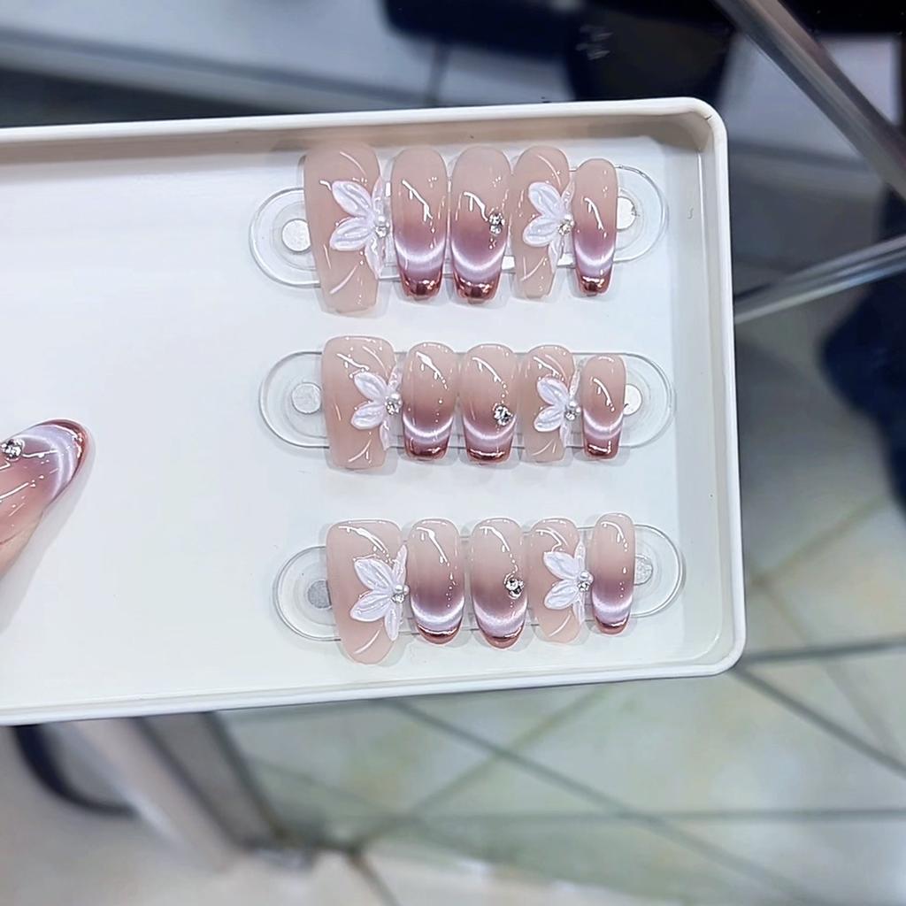 Armură Violetă Țesută Manual, Pictată Manual, Petală Tridimensională, Ochi de Pisică Francez, Patch Manichiură High-end