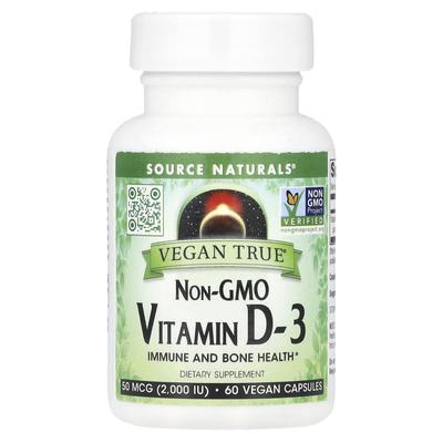 Source Naturals Vegan True®, Vitamina D3 non OGM, 50 mcg (2.000 UI), 60 Capsule Vegetali