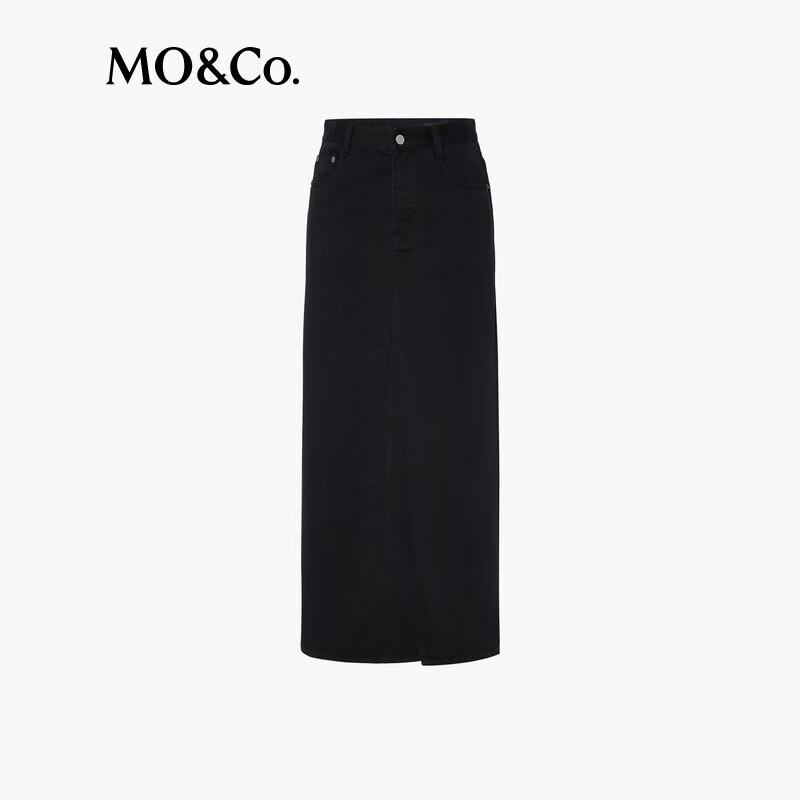 MO&Co. 2024 Autumn High-Waist Overlap Slit Straight Denim Skirt
