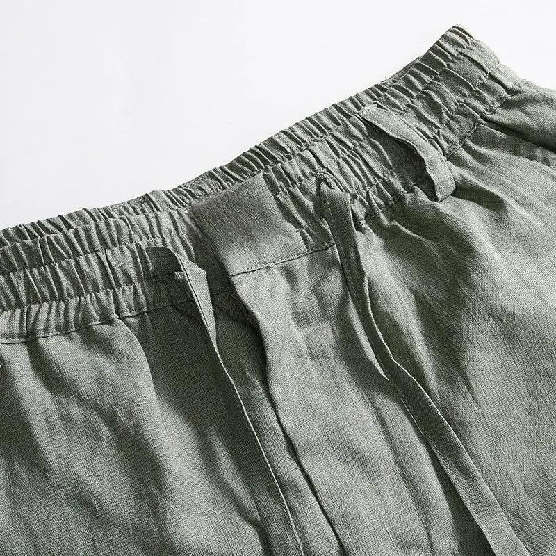 Solid Color Linen Pants Men's Loose Linen Casual 9 Points Pants Spring Summer Home Straight Soft Comfortable Trousers