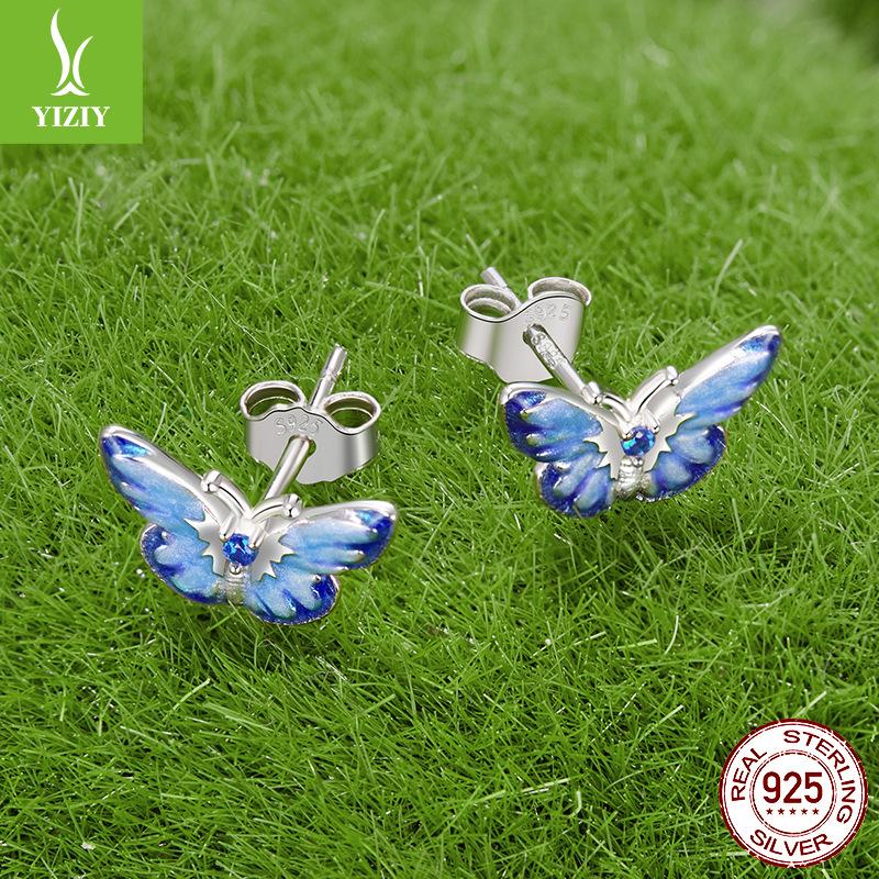 Cercei Stud Albastru Fluture Schimbare Graduală Femei Eleganță Rafinată Argint Sterling S925 Cercei Amuzanți Cercei