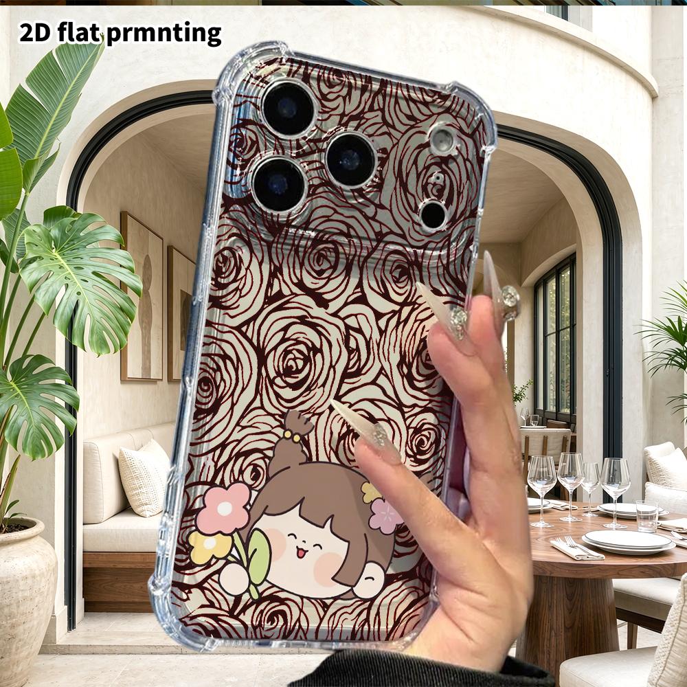 Phone Case: 2D Flat, Fits iPhone 18 17 16 15 14 13 Pro, Transparent with Corner Protection, Double Bun Hairstyle, Christmas and Halloween Gift