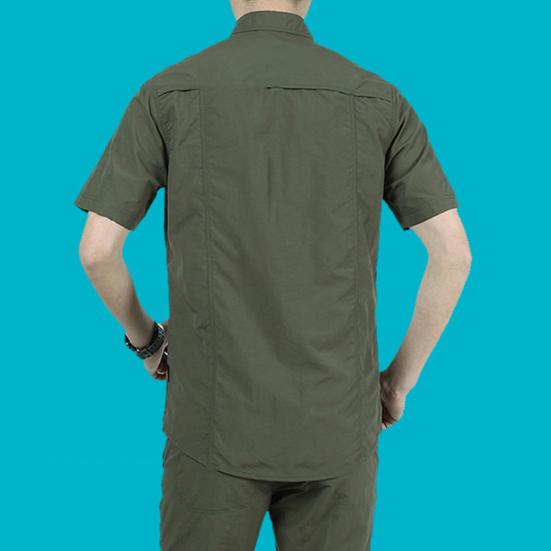 Pánská košile s krátkým rukávem Měkká jednořadá stahovací límec ochrana proti slunci Outdoorová košile Pánské oblečení