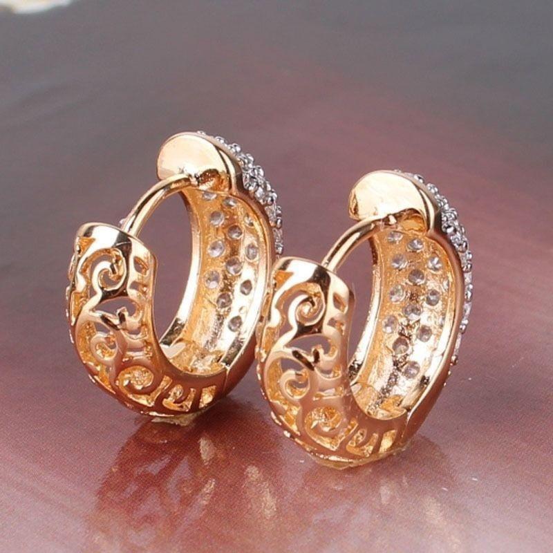 Women Gold Color Glamorous White Crystal Twinkling Unique Hollow Earrings