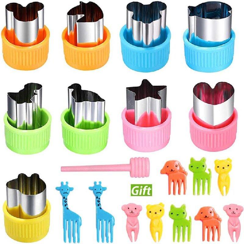 

20 Piece Vegetable and Fruit Cutting Machine Set, with 10 Fruit Forks and 1 Release Rod, Mini Cookie Cutting Sandwich Knife