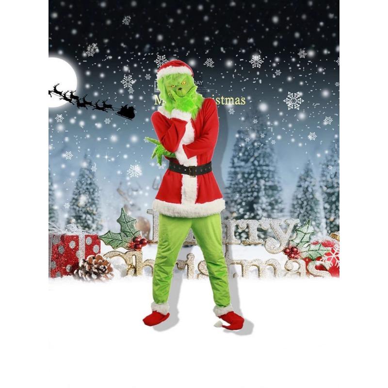 

Рождественская одежда аксессуары детская зеленая шерсть монстра костюм гринча маска капюшон костюм для вечеринки 160cm