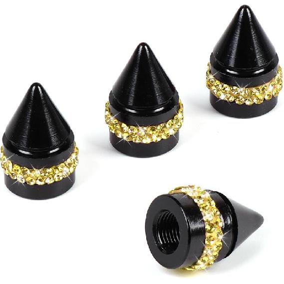 Bling Tire Valve Caps, Handmade Crystal Rhinestone Dimand Tire Caps, 4 Pack Aluminum Alloy Universal Valve Stem Caps Bling Car Accessories for