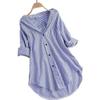 Women's Loose Vertical Stripe Mid-Length Shirt - Casual Fashion Long-Sleeve Style
