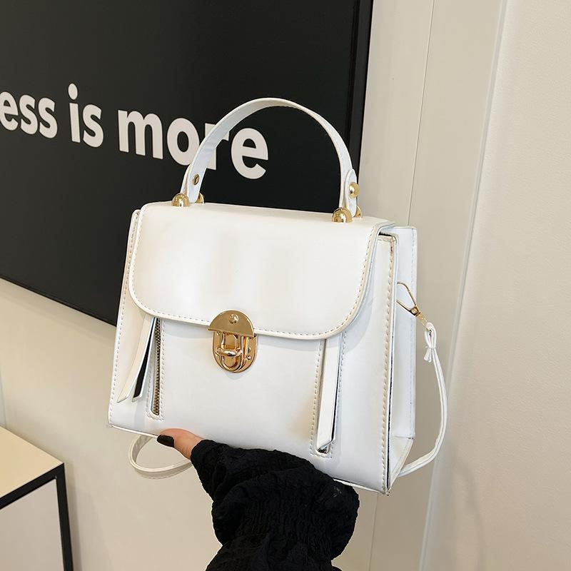 Borsa a tracolla quadrata con fibbia a lucchetto, semplice e retrò, per donna, da usare quotidianamente