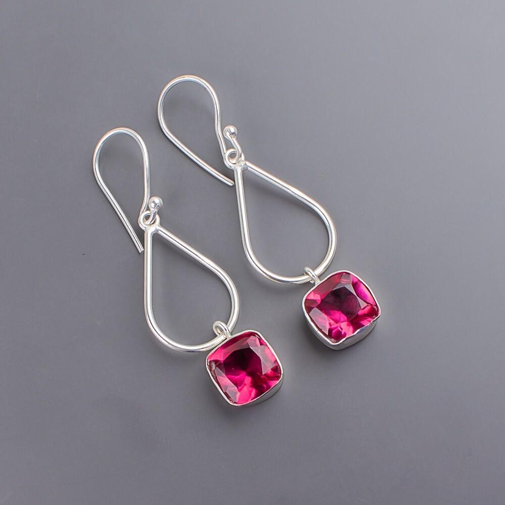 Pink Tourmaline Gemstone 925 Sterling Silver Handmade Jewelry Earrings 1.90" EE-7-17