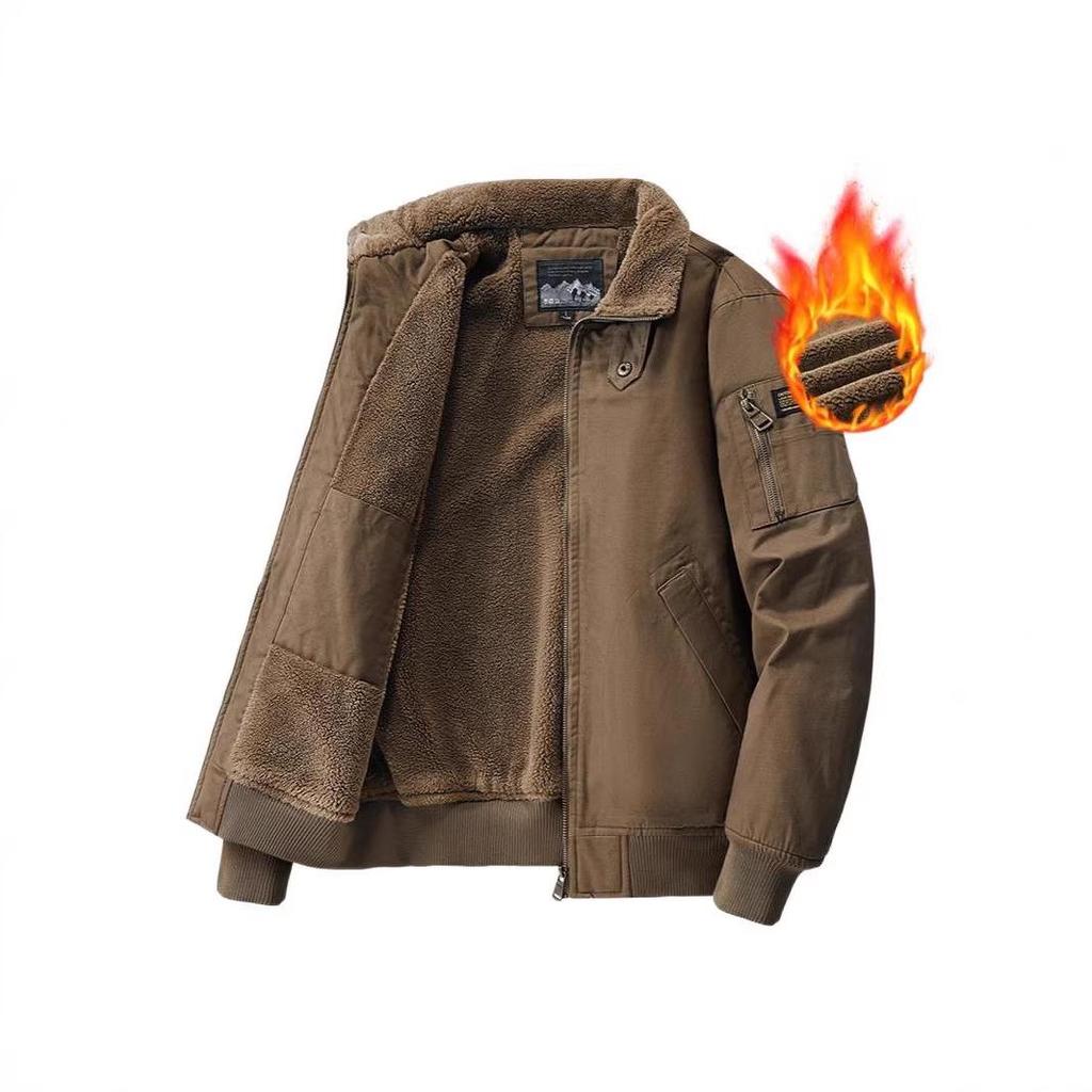 Men's Winter Fleece-Lined Bomber Jacket: Warm and Stylish Cotton Outerwear