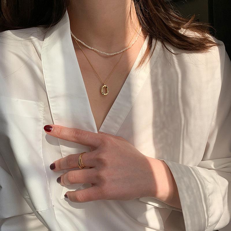 Niche Design Japanese And Korean Gold-Plated Color Ins  Simple Oval Donut Collarbone Chain Women'S Necklace Quality