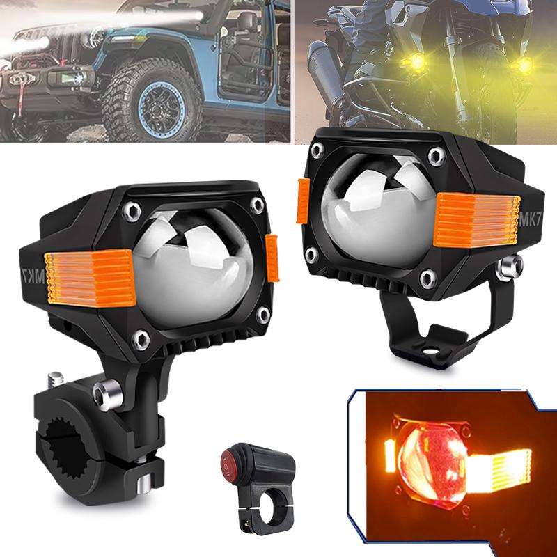 Motorcycle LED Fog Lights Auxiliary Lights Driving Light Spotlights with Halo DRL Strobe LED Offroad Work Light for SUV ATV UTV Trucks