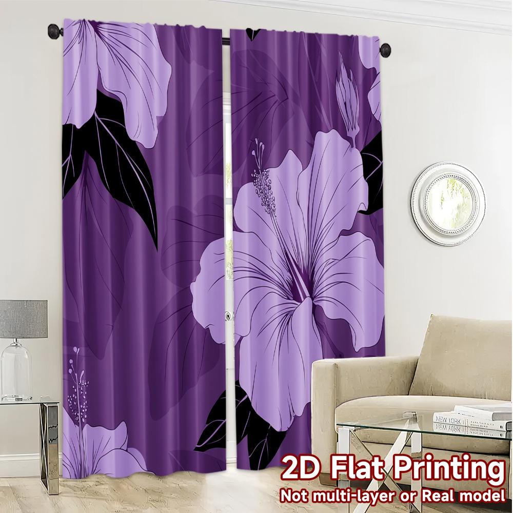 2D FLAT PRINTING 2pcs Curtains (Without Rod) Floral Elegance on Purple April Fools is Day Festival Minimalist Curtains Durable
