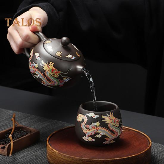 Teapot Chinese Dragon Phoenix Auspicious Zisha Clay Gongfu Tea Kettle for Loose Tea Hand-made Tea Pots with Unique Color-changing Effect Tea Lover's