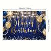Shimmering Navy & Royal Blue Birthday Background,  Golden Polka Dot Balloons, Magical Cake Table Decor & Photography Banner
