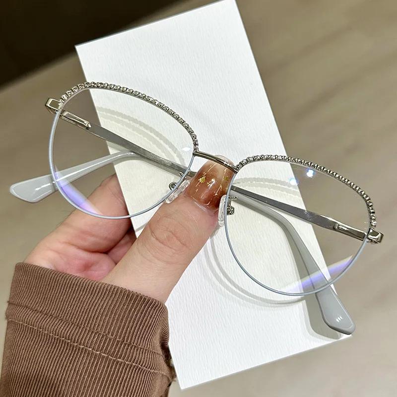 New Unisex Metal Frame Glasses Blue Light Blocking Anti Eyestrain Fashion Face Decoration Flat Light Mirror