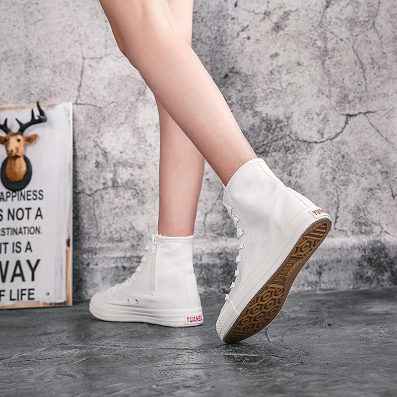 Dam Canvas Vita Skor Damer Sidodragkedja Mode Casual Sneakers Student Casual Skor Höga Damskor Vulkaniserade Skor