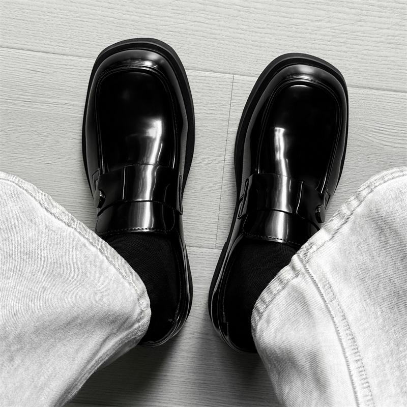 Fashion 2025 Men Loafers Black Patent Leather Thick Sole Wear-resistant Business Brand Formal Shoes Luxury Daily Social Shoes Size 38-46